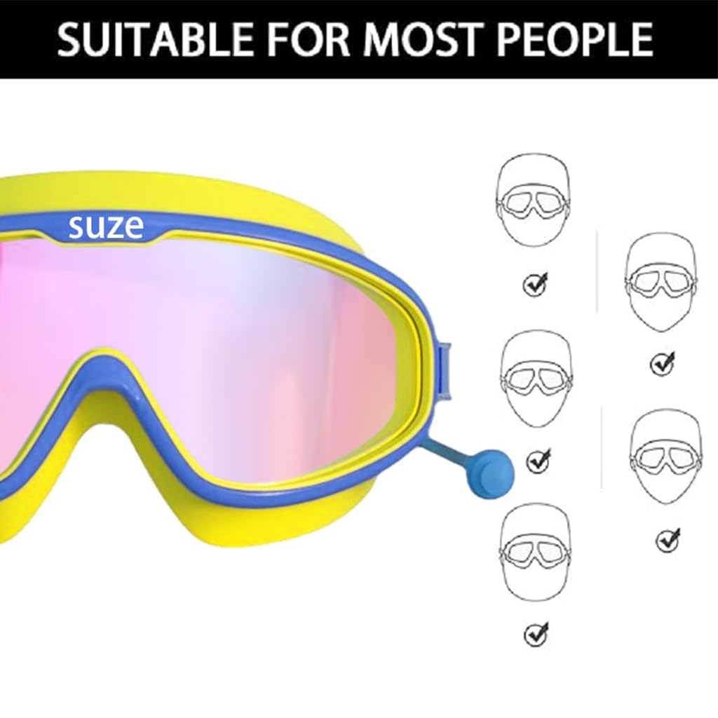 Proberos Kids Leakproof Anti-Fog Yellow Swimming Goggles With Integrated Ear Plugs - UV Protection Comfortable Fit Adjustable Strap for Boys & Girls Aged 3-16 - HD Clear Vision Swim Eyewear