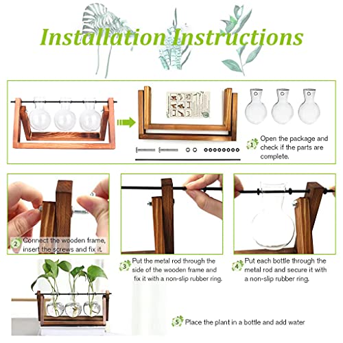 HASTHIP® 3Pcs Hydroponics Glass Planter with Wooden Stand for Desktop Table Decor Home Office Plant Terrarium Air Planter Bulb Vase for Propagating Money Plant Flower and More X 3