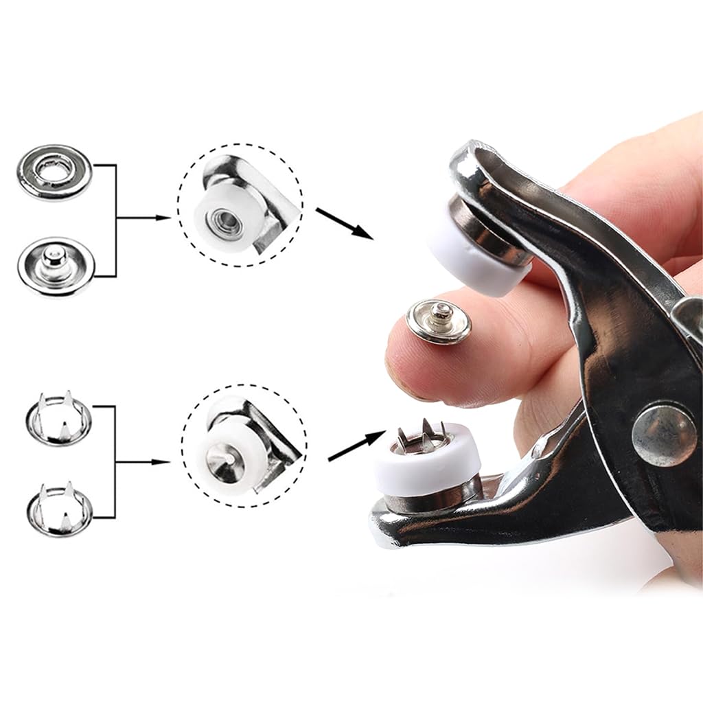 HASTHIP 100 Sets Metal Snaps Buttons with Fastener Pliers Press Tool Kit, 10 Colors Hollow and Solid Metal Prong Buttons with Plastic Storage Case and Snap Plier for DIY Clothing Crafting Sewing