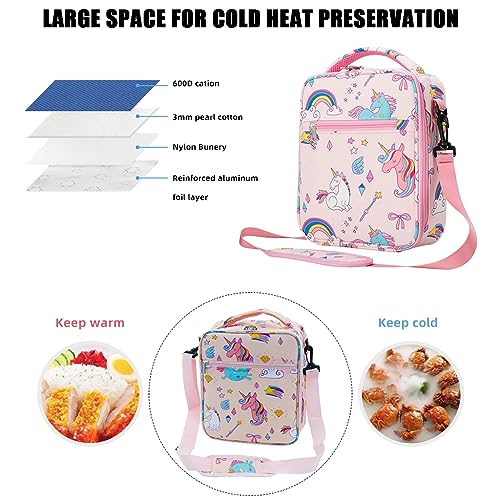 HASTHIP Lunch Box Bag, Insulated Lunch Bags for Camping School Picnic, Portable Lunch Box Bag for Office Man Women Student Kids Bento Box Pouch, Pink