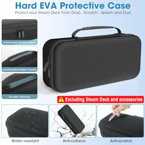 ZORBES Carrying Case for Steam Deck, Hardshell Handheld Gaming Device Full Kit Storage Carry Bag Fit Charger AC Adapter with 10 SD Games Cartridges Pouch, Stand Hard Shell Travel Pouch for Steam Deck Console