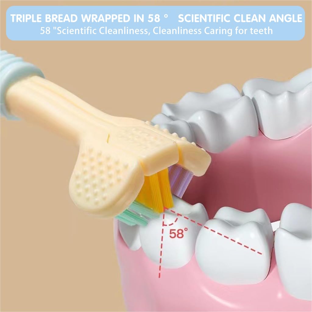 HANNEA 3Pcs Kids Toothbrush Multi-sided Bristles Toothbrush Soft Bristles Toothbrush with Intergrated Tongue Scraper Autism Toothbrush Dental Care Toothbrush
