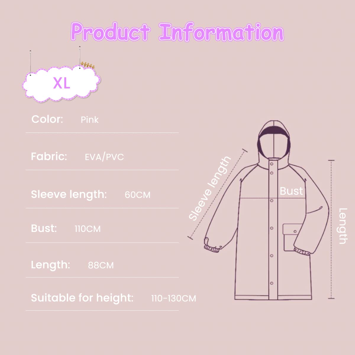 PALAY Raincoat for Kids Boys Girls with Pockets, EVA Hooded Raincoat with School Bag Rain Cover, Unicorn Printed Kids Rain Coat (XL, 115-130cm)