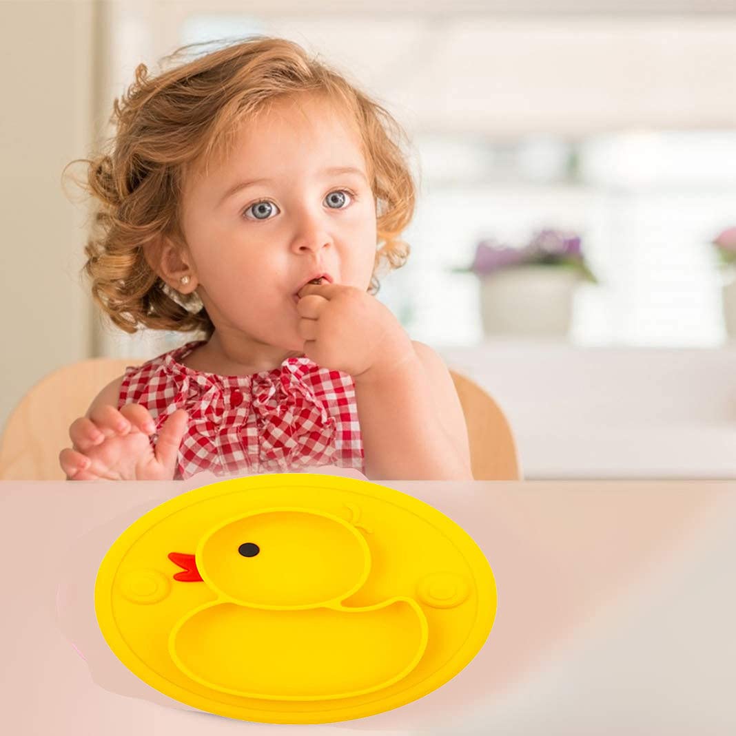 SNOWIE SOFT Silicone Feeding Plate with Suction for Baby Toddler, Portable Non Slip Suction Plates for Children Babies and Kids BPA Free Baby Dinner Plate