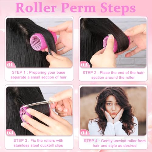 MAYCREATE® Heatless Hair Curler Hair Roller for Women Girls, 12pcs Hair Curler Rollers Kit & 12 Bang Clips - 3 Sizes, Jumbo, Large & Medium 24 PCS