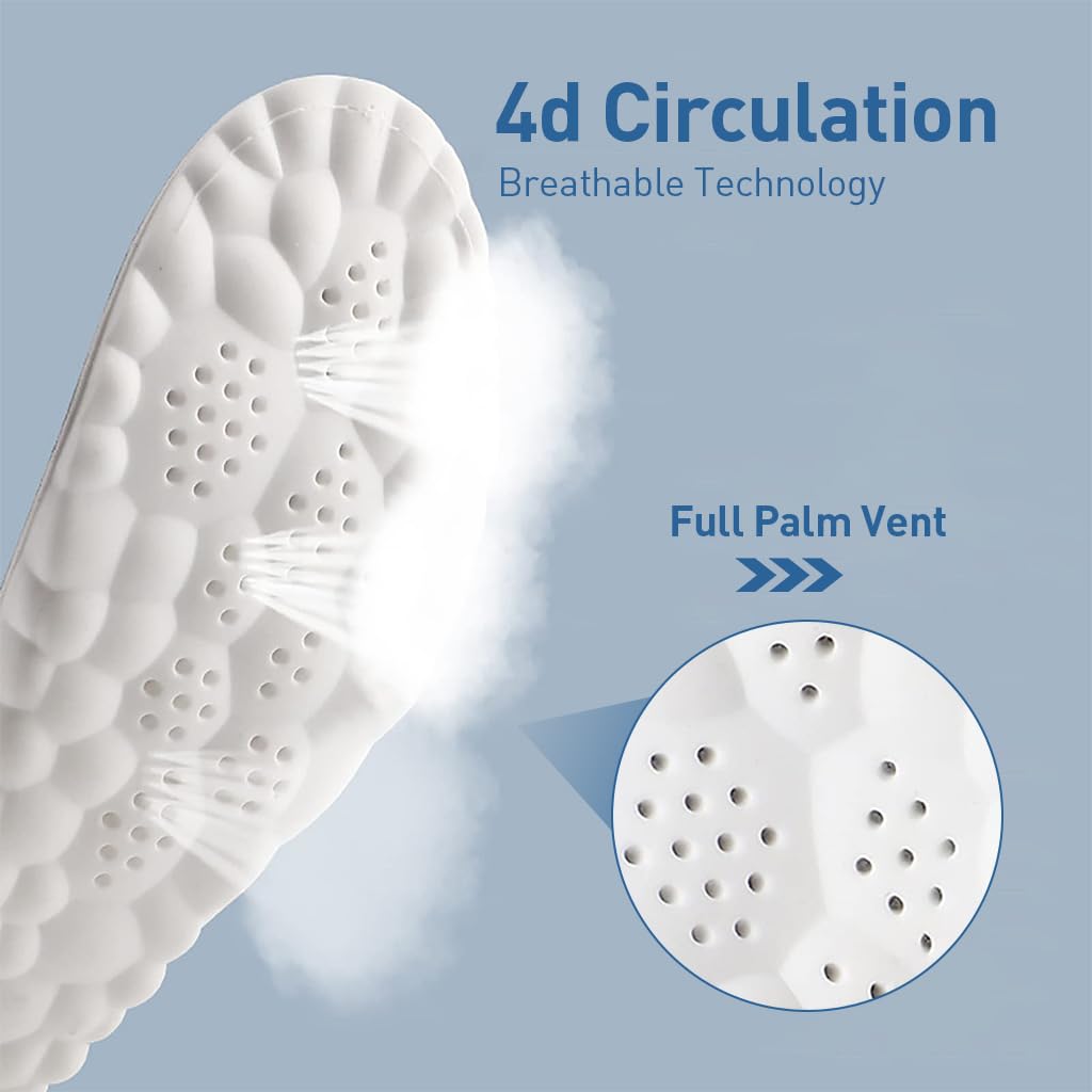 PALAY 2 Pairs Memory Foam Insoles with Arch Support for Women Men,Comfort Massage Insoles Replacement Shoe Inserts for Trainers Sneakers Sports Shoes Work Boots,Breathable,Shock Absorption (Men: UK 8-11, Grey)