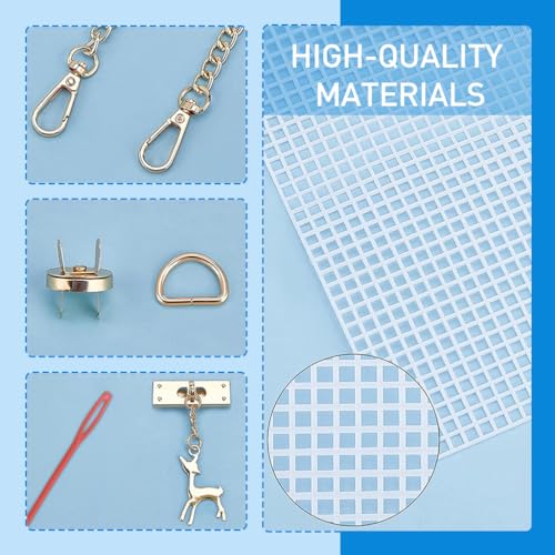 HASTHIP® DIY Knitting Crochet Bags Kit Plastic Canvas Mesh Sheets for Embroidery Cross Stitch Women Handmade Bag Making Accessories White 3PCS