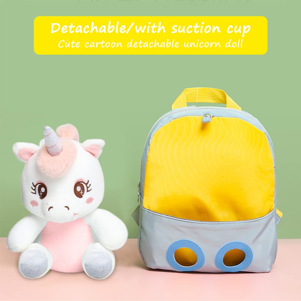 PALAY Baby Backpack Kids Backpack for Girls & Boys Plush Bag with with Cartoon Unicorn Stuffed Toy(Detachable) for Toddler Baby Gift Backpacks for 1-3 Years Old Child 22 * 26cm (Grey)