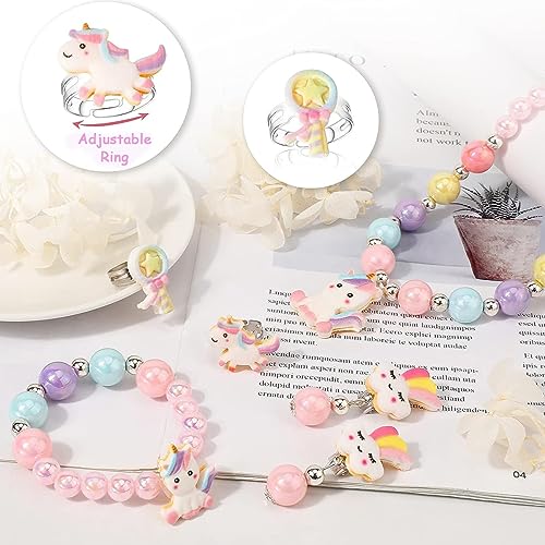 SANNIDHI® Unicorn Crossbody Bag with Jewelry Set for Girls Princess Plush Handbag Purse Beads Necklace Bracelet Earrings Rings Stickers Set 2PCS