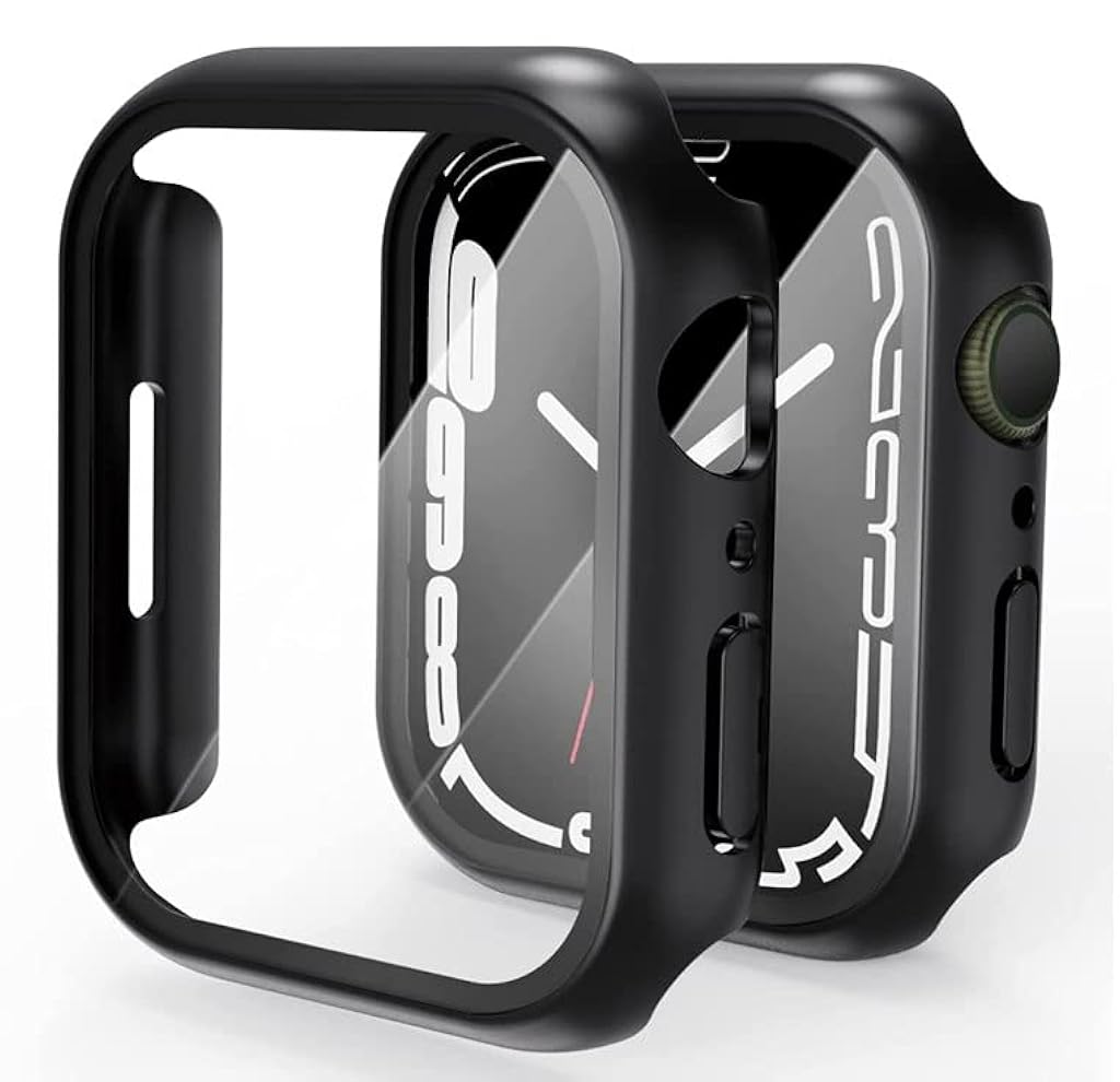 ZORBES Hard Cover Compatible Apple Watch Series 7, Hard Case 41mm Case with Built-in Tempered Glass Screen Protector Protective Face Bumper Case Cover(Black)