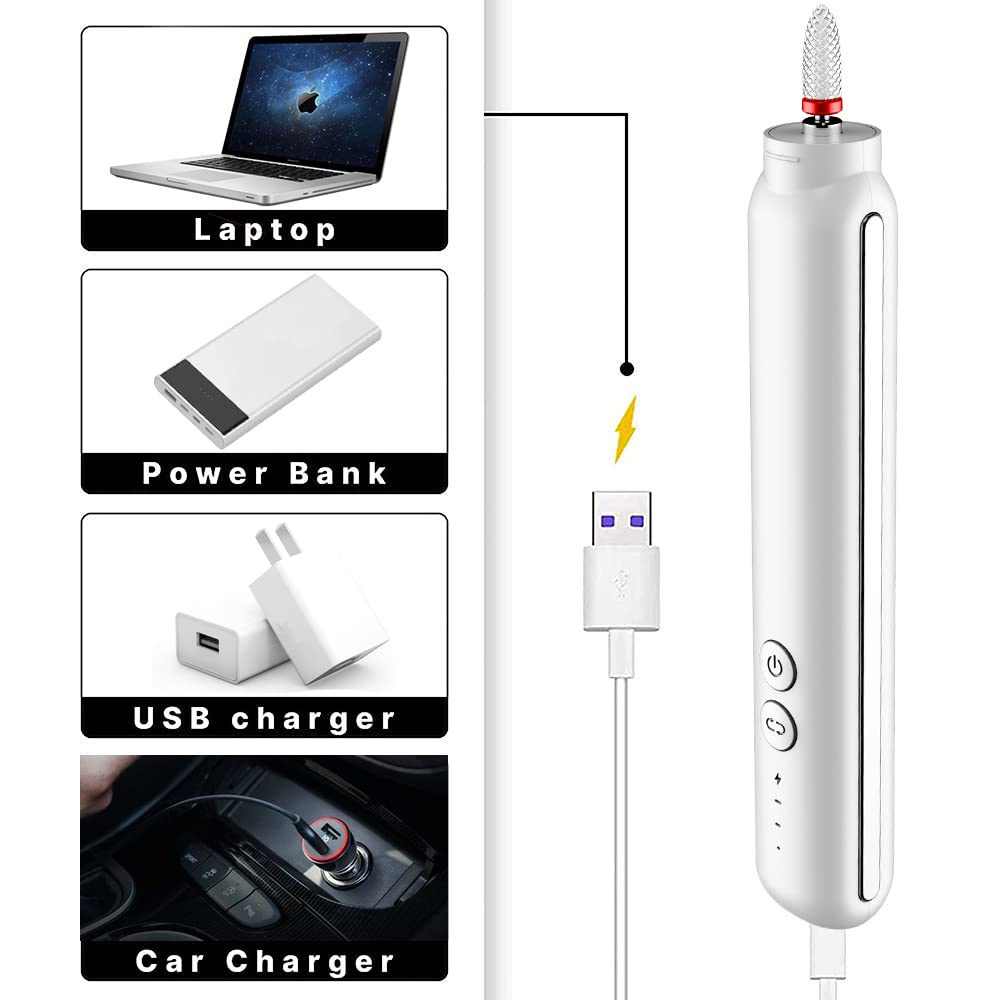 MAYCREATE Electric Nail Drill Machine Kit For Women, 5 Polish Bits,Adjustable Polishing Speed USB Rechargable Professional Nail Drill Machine Set for Various Nail Art