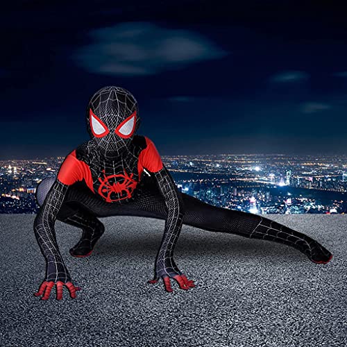 FANCYKU® Spidermen Dress Costume for Kids Superhero Spider Men Miles Morales Bodysuit with Separate Mask Silk Feel Fabric Jumpsuit for Halloween Cosplay Boys Gift 3 PCS