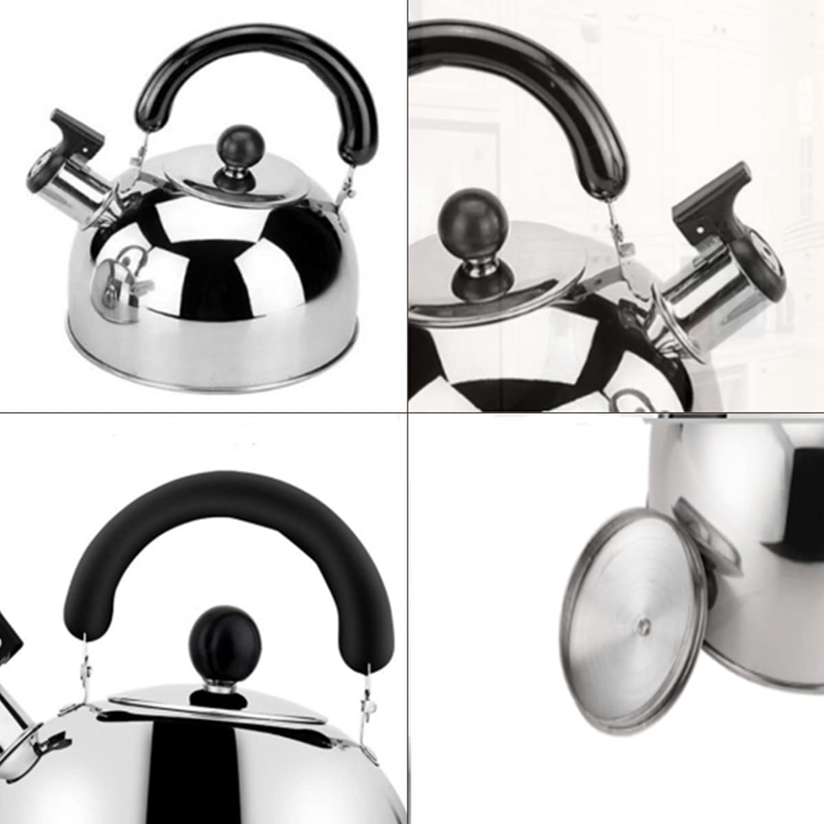Proberos 2L Whistling Kettle for Indoor Outdoor Camping Hiking Picnic, Food Grade Stainless Steel Tea Kettle, Fast to Boil, Heat-Resistant Ergonomic Handle