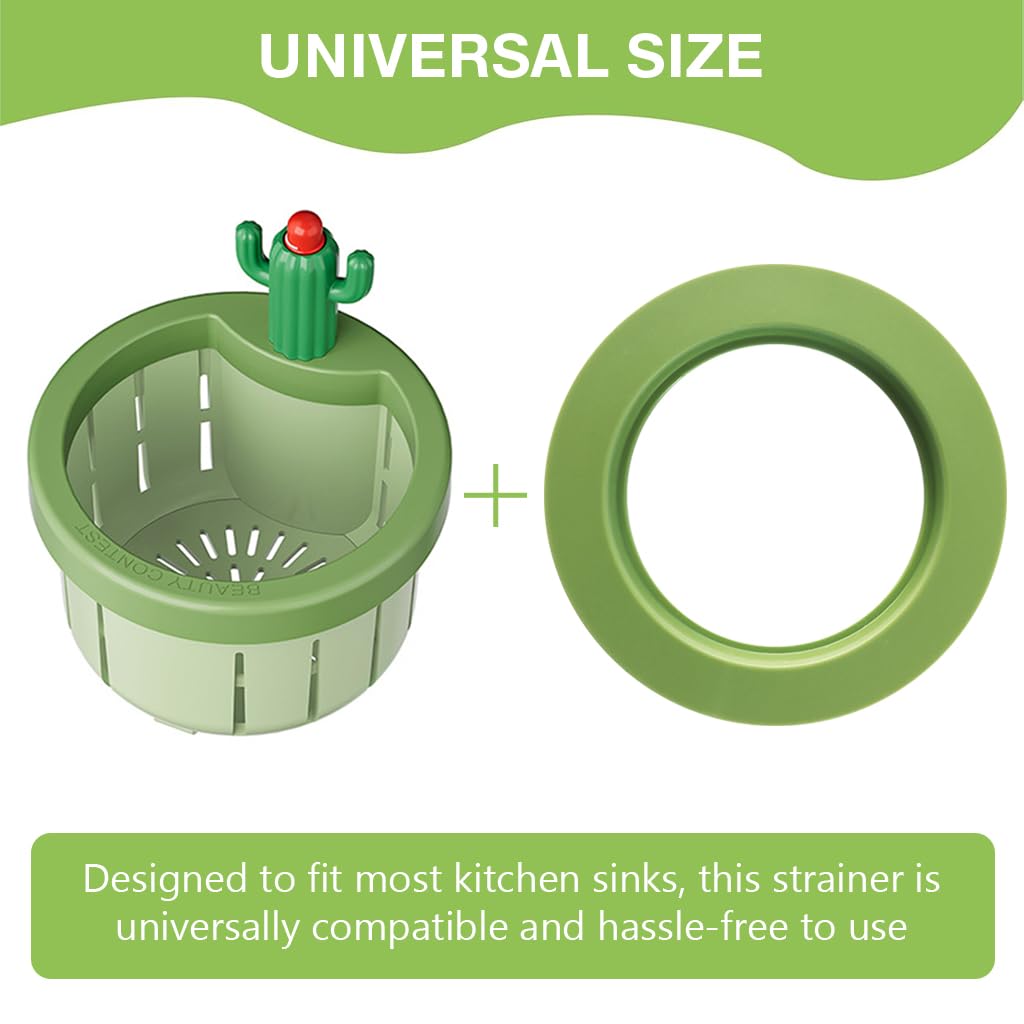 HASTHIP Kitchen Sink Drain Strainer Creative Cactus Sink Drain Strainer Removable Sink Drain Strainer with Openable Bottom, One Button To Release Universal Sink Drain Strainer Prevents Clogging