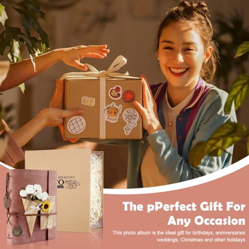 HASTHIP® DIY Photo Album Kit 52 Sheets 104 Pages Scrapbook Book with Vintage PU Leather Cover for 4-6 Photos Memory Wedding Baby Family Travel Birthday Christmas 104PCS