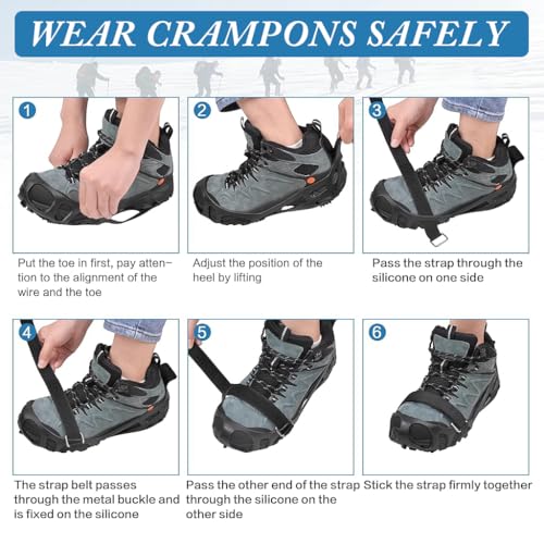 Proberos® Anti-Slip Ice Cleats for Shoes 24 Manganese Steel Spikes with Adjustable Straps Trekking Hiking Winter Snow Grips Outdoor Walking Mountain Climbing Size M 28x11cm 3PCS