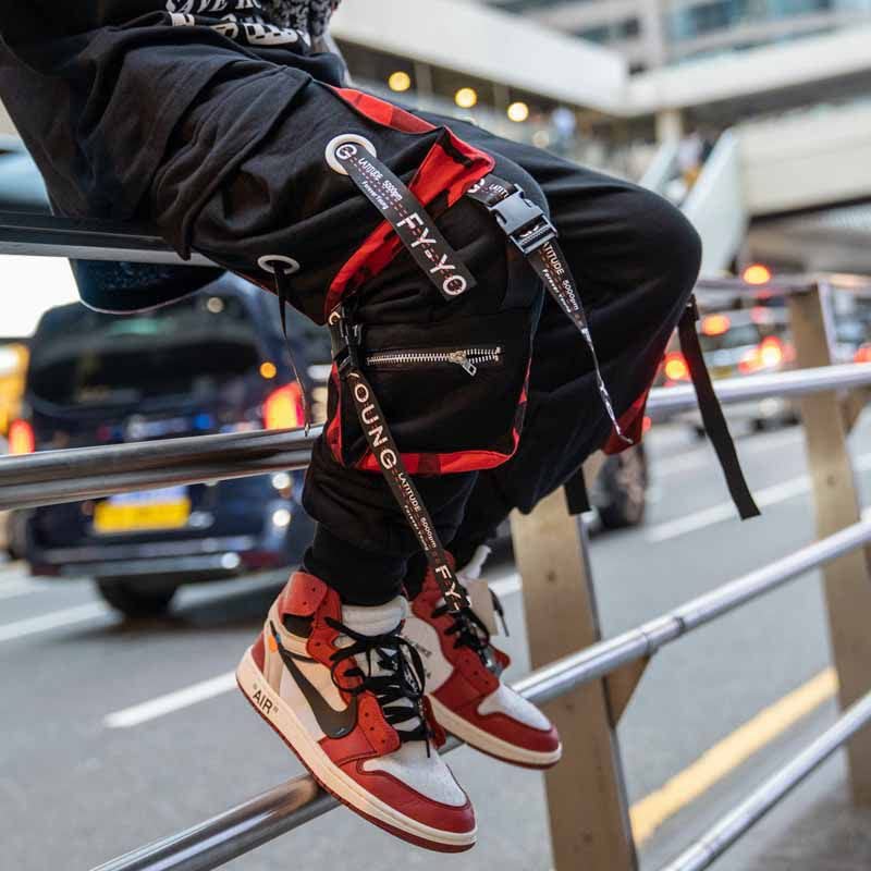 GUSTAVE Cargo Pant for Men Fashion Jogger Pants Track Pants Casual Street Dance Cool Kpop Drawstring Trousers Sweatpants with Pockets (Size L, Black)
