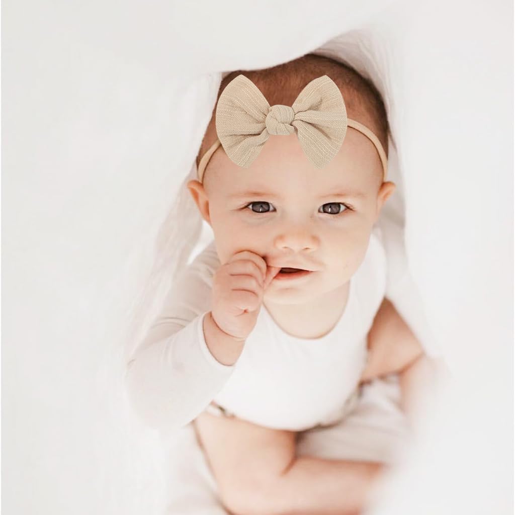 PALAY 4Pcs Bow Headband for Baby Girl Elastic Hair Bands for Babies Soft Cute New Born Baby Hair Band for Baby Girls, Newborn, Infant, Toddler Shower Gift