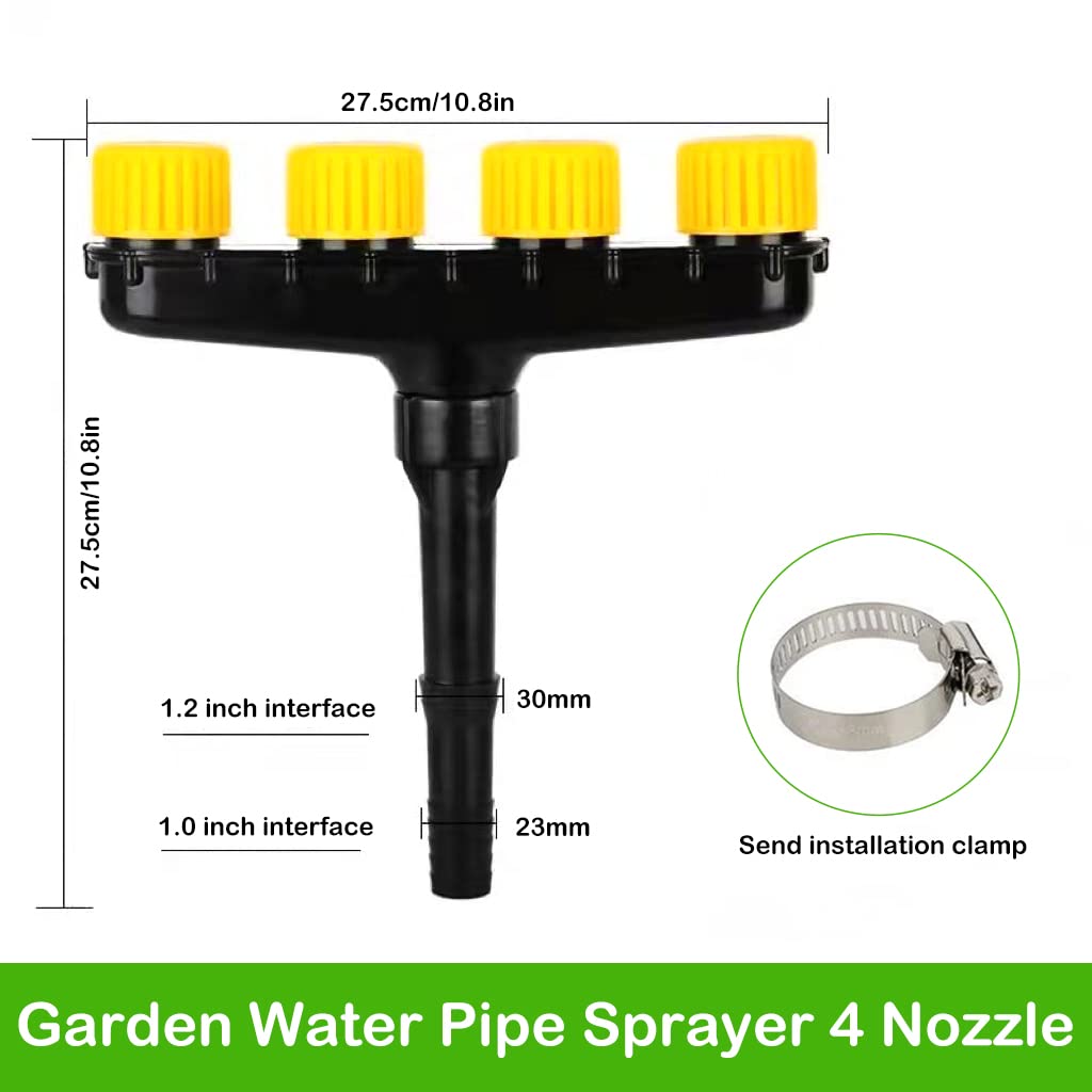 Supvox Garden Water Pipe Sprayer 4 Nozzle Irrigation Sprinkler Larger Irrigation Area Garden Sprayer Nozzle with Flow-Adjustment Connector