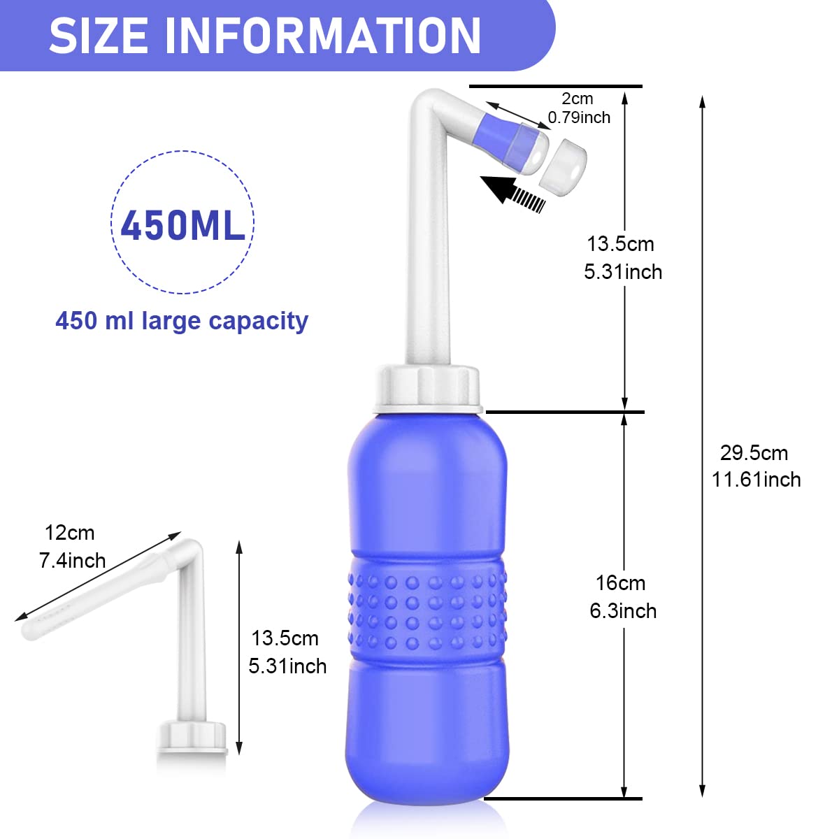 Supvox 450ML Portable Bidet Jet Spray for Toilet, Peri Bottle for Postpartum Care 2 Nozzle Strong Spray, Travel Bidet for Toilet With Upgrate Longer Bottle Rod For Personal Wash, Travel Essentials