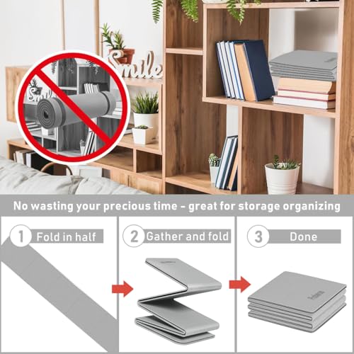 Proberos® Portable Folding Yoga Mat with Carry Bag TPE Anti-Slip 5mm Thicken Fitness for Men Women Pilates Home Workout Gym Travel 72x24 inches Grey 3 PCS