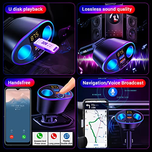 STHIRA® Car Bluetooth Device with Call Receiver, Hands Free Call FM Transmitter, Dual USB & Car Cigarette Lighter Stocket Fast Car Charger Adapter with Bluetooth for Car Music System