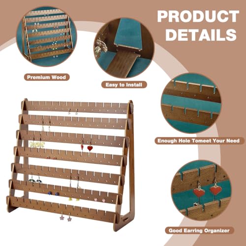 HASTHIP® Earring Display, Wood Earrings Stand Stud Tower Jewelry Organizer Holder for Stud Hook Earrings Organizer - Coffee