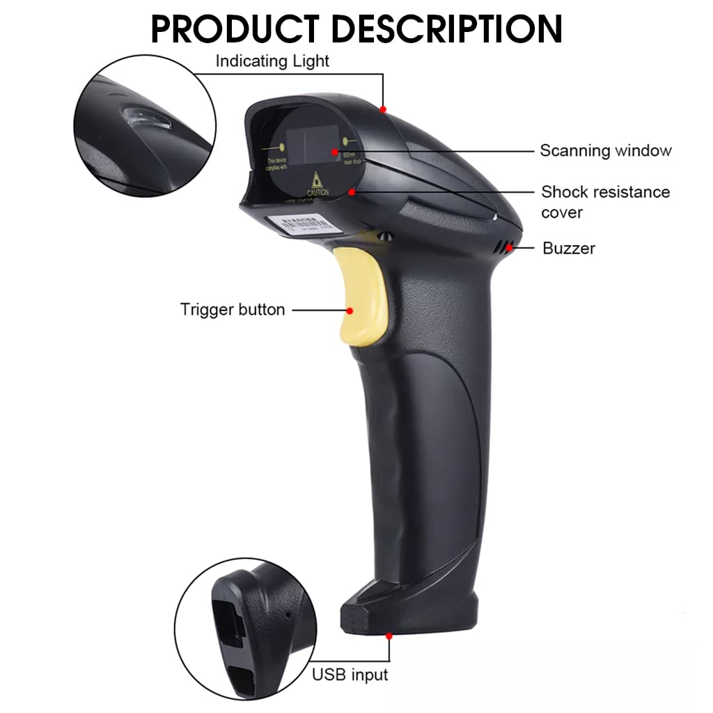 Serplex 1D Barcode Scanner Wireless 2.4GHz Bluetooth Wireless & Wired Barcode Reader Handhold Bar Code Scanner for Factory,Store, Supermarket, Warehouse