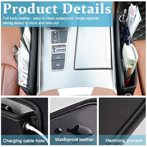STHIRA® Car Organizer Seat Pocket Automobiles Console PU Leather Front Side Seam Accessories Interior For Phone Glasses Keys Cards Black 2PCS