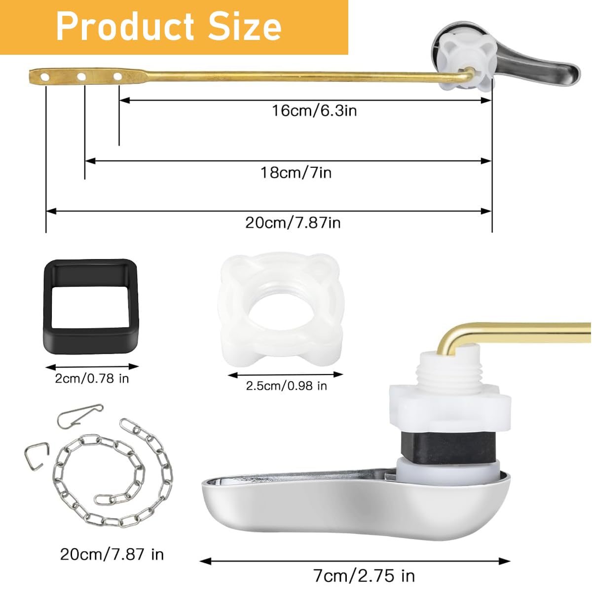 Serplex Toilet Handle Replacement Kit Flush Toilet Handle Replacement Kit Universal Toilet Tank Lever with Stainless Steel Chain Toilet Repair Kit Replacement Toilet Flapper Chain Kit