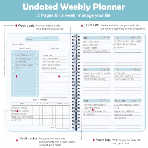 OFIFO® Weekly Planner 2025 Diary, A5 Note Book Diary 2025, Daily Planner 2025 Waterproof Blue PP Cover 52 Pages Notebook Weekly Goals Tracking Notebook School Gift for Students Friends