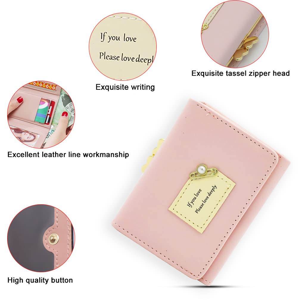 SANNIDHI Women's Wallet Ladies Purse PU Leather Short Small Wallet for Women with Multiple Card Slots and Card Holders, Pink