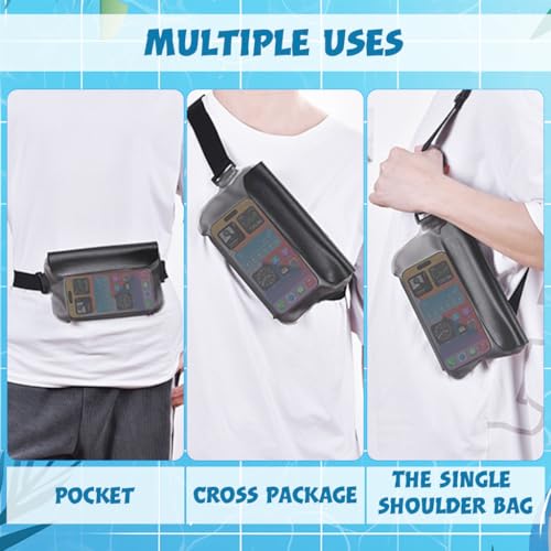 GUSTAVE® Beach Waist Bag Waterproof Touch Screen TPU Phone Double Zip Lock Strips Closure External Hook Loop Pouch Dry for Swimming 25x13cm 3 PCS