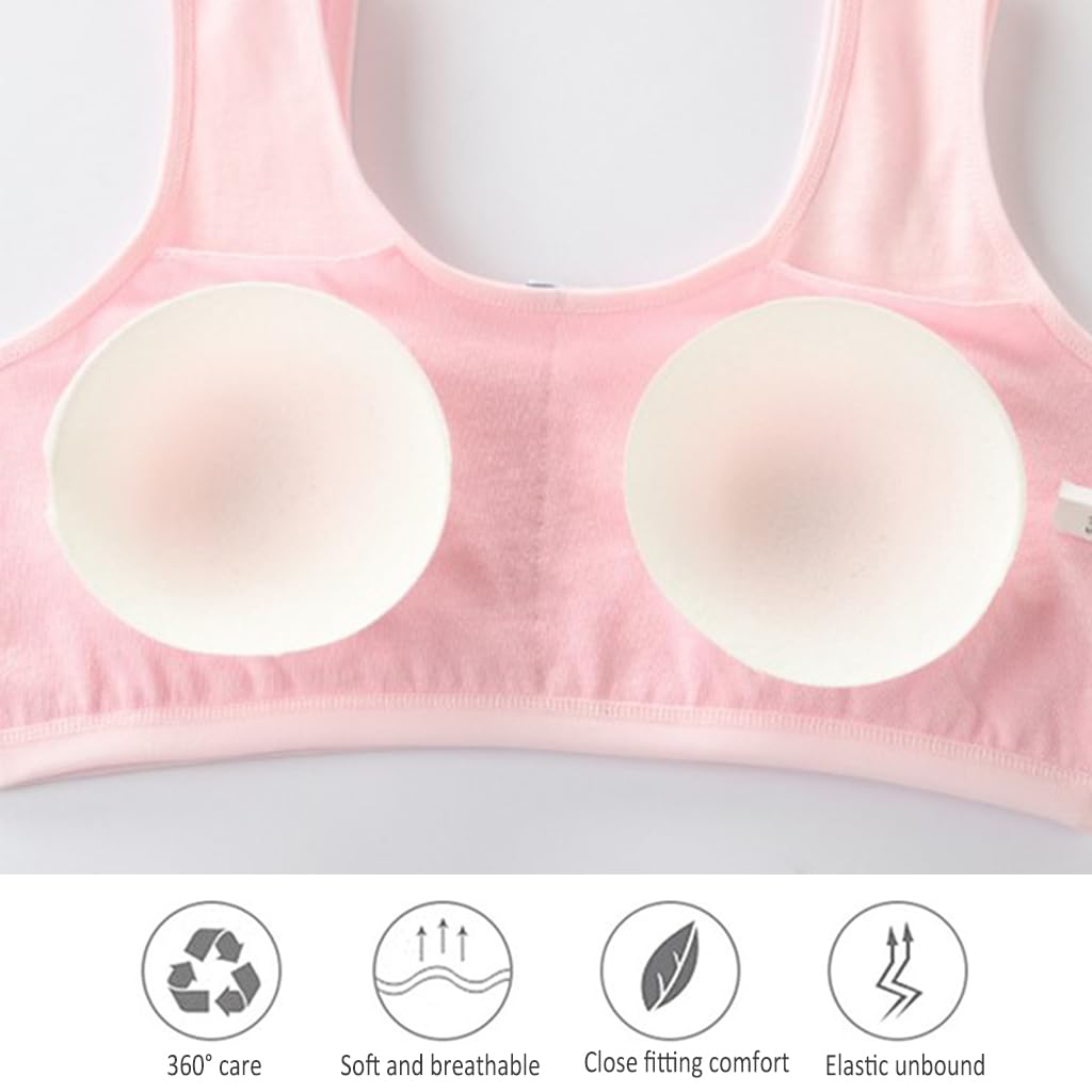 PALAY 4Pack Training Bras for Teen Girls 8-12 Seamless Cotton Bralettes Sports Vest Girls Sports Bra, M