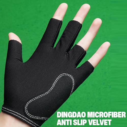 Proberos® Left Hand Open-Finger Billiard Glove Stretchy Ice Silk Nylon Anti-Slip Microfiber Palm Skull Print Hook & Loop Closure Breathable Snug Fit for Pool Players 2PCS