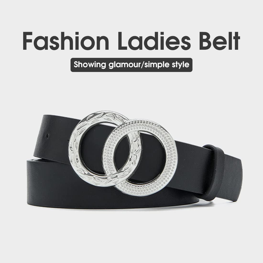 PALAY Women Sleek Double Ring Closure Metal Belt For Dress Ladies,Blouse,Coat,Evening Gown-41.7inch (Black)