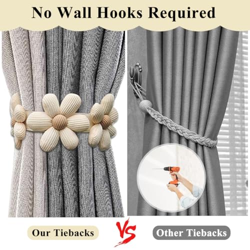 HASTHIP® Curtain TieBacks, 2 Pack Pearl Modern Decorative Holdbacks Holder with Elastic Cord Drapes Clips Buckle for Thin or Thick 2PCS
