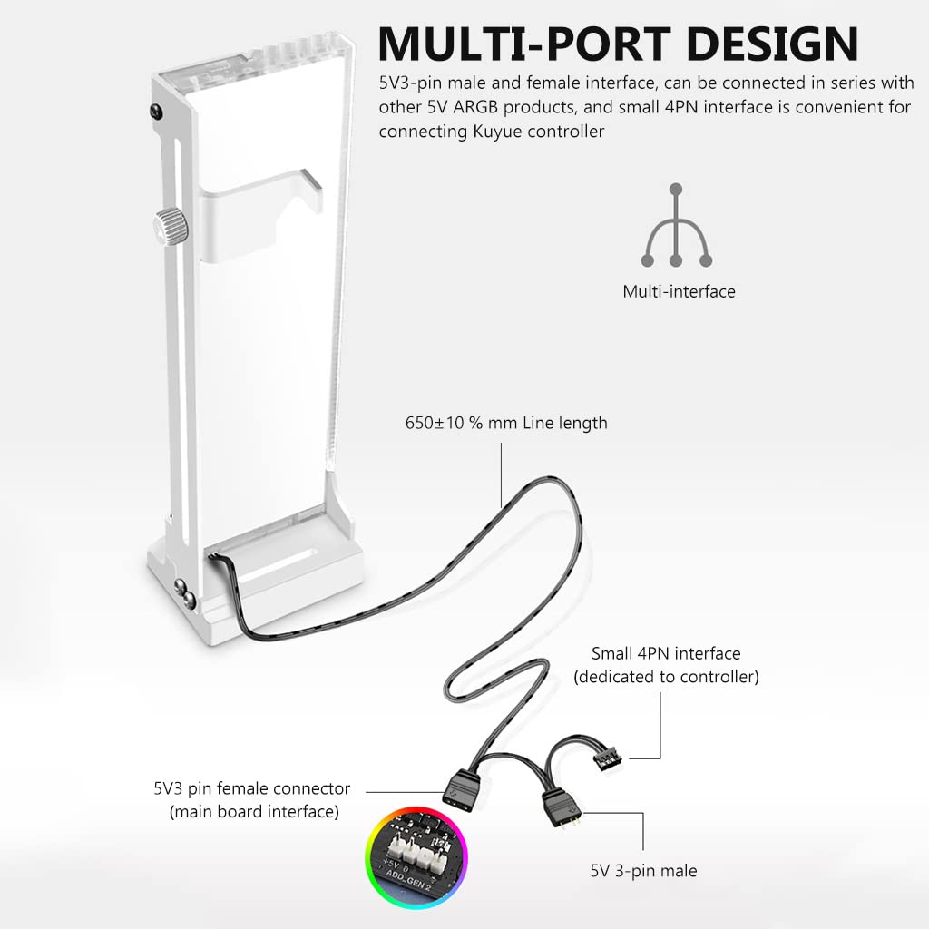HASTHIP Graphics Card Bracket, RGB Graphics Card Rack Vertical GPU Support Bracket 3pin+4pin Adjustable Height ARGB Graphics Card GPU Brace Support Video Card Sag Holder Bracket, GPU Holder Holster Bracket