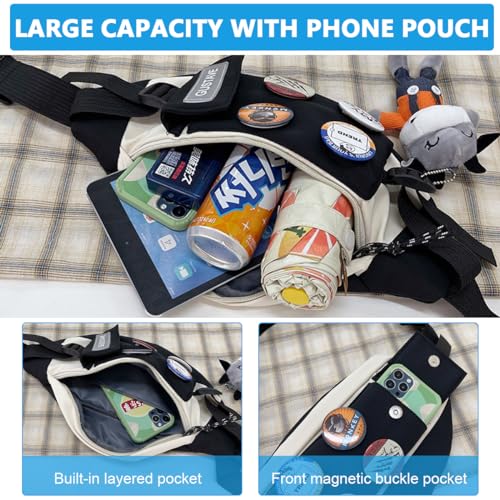 GUSTAVE® Waist Bags for Men Women with 4 Badges and Adjustable Strap, Waterproof Bumbag Creative Stylish Sport Chest Bag Waist Pack for Hiking Travel Camping Running Sports Outdoors 3 PCS