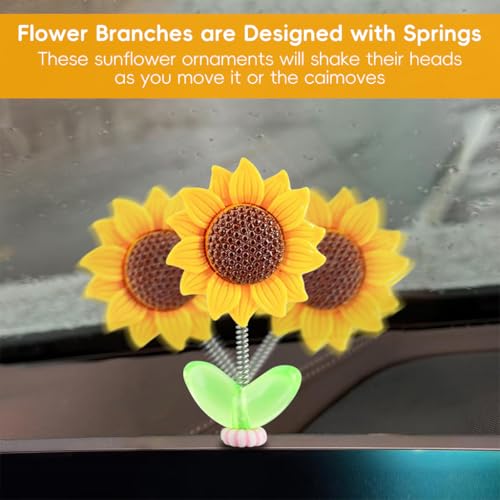 STHIRA® 10PCS Mini Sunflower Car Decoration 2.36 inches Swing Sun Flower Car Dashboard Decoration Items Self Adhesive Removable Resin Sun Flower Decoration for Car, Desk, Car Gadgets Latest 2025