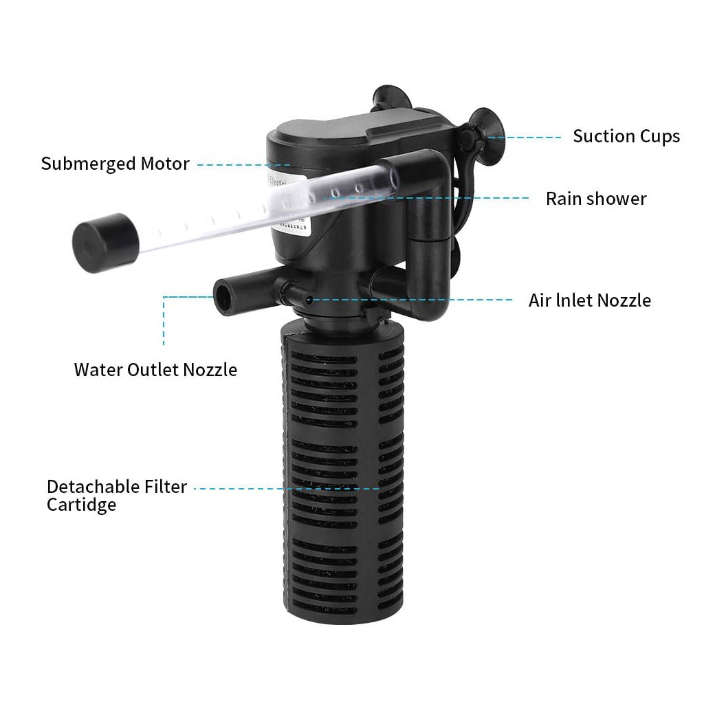 Qpets 3 in 1 Aquarium Filter with Oxygen Supply Quiet 98 Gallon Per Hour Fish Tank Aquarium Filter for 20-60L Fish Tank Small Medium Fish Tank Filter Wall Hanging Aquarium Filter