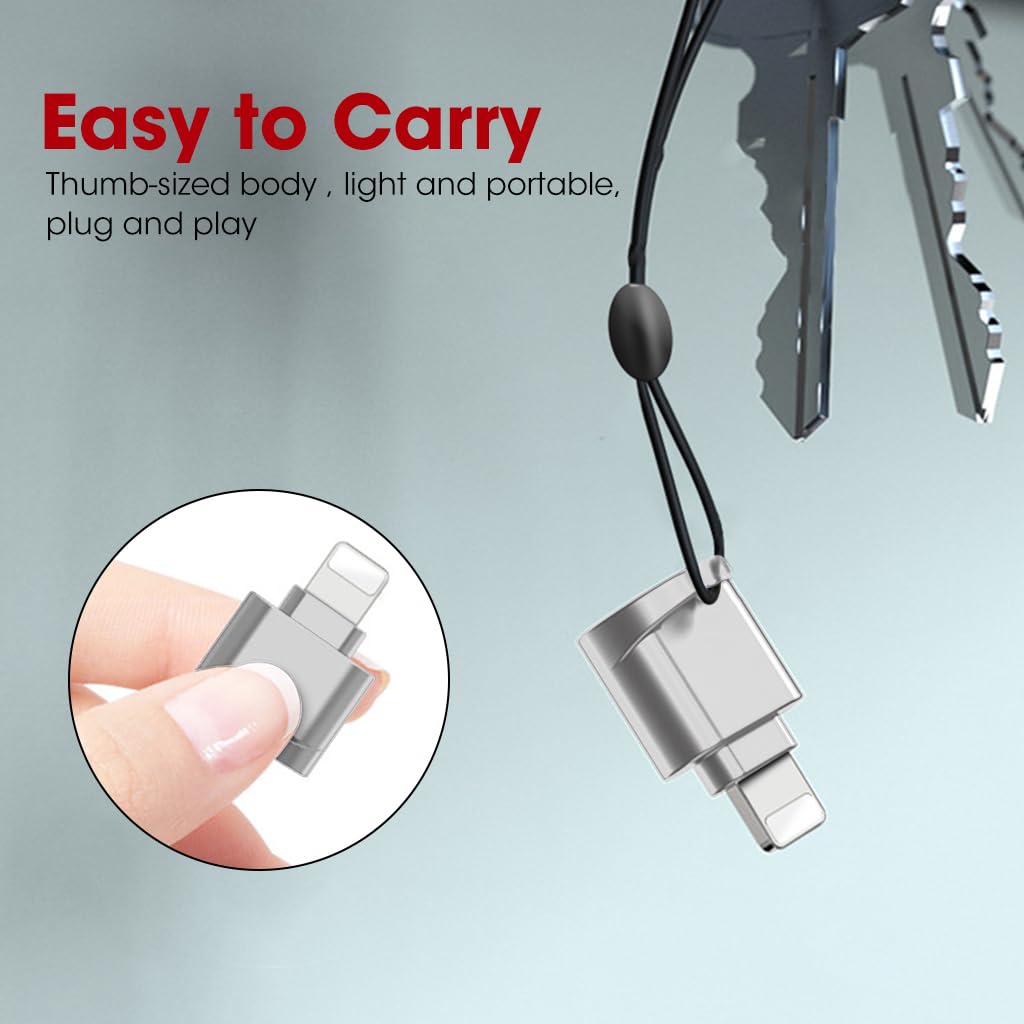 Verilux Micro SD Card Reader for iPhone iPad, Micro SD/TF Card Reader Memory Card Reader for iPhone Plug and Play Card Reader for iPhone 13/12/Pro/11/X/XR/Max