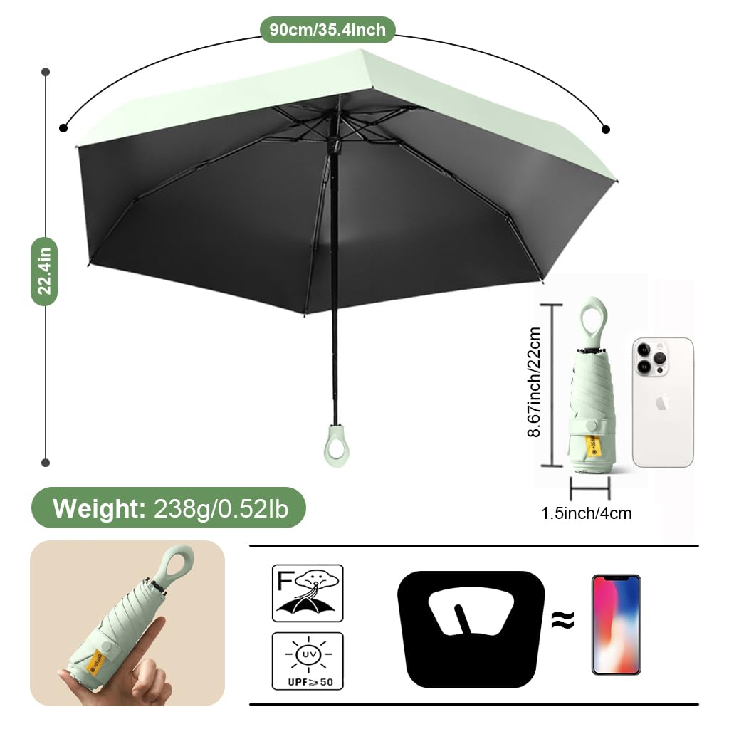 PALAY Mini Sun Umbrella UPF 50+ Sun Protective Sun Umbrella with Black Liner 6 Strong Ribs Design Fashion Outdoor Folding Umbrella Travel Lightweight Umbrella with Rubberized Hanging Handle