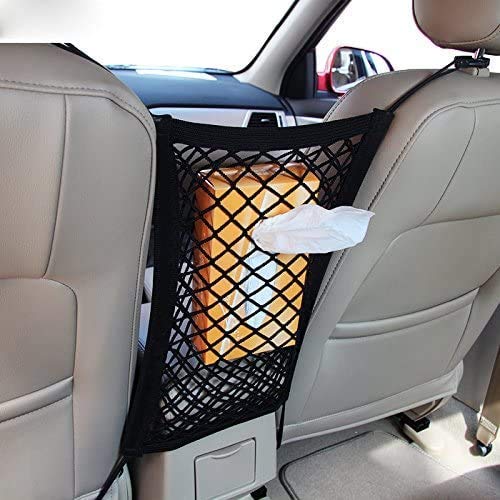 STHIRA 2-Layer Car Mesh Organizer - Seat Back Net Bag, Barrier of Backseat Pet Kids,Cargo Tissue Purse Holder,Driver Storage Netting Pouch,Car Divider