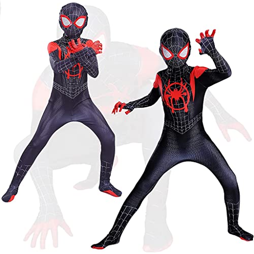 FANCYKU® Spidermen Costume with Mask Miles Morales for Kids Children Super Hero 3D Lenses Spider Men Suit Boys Gift Halloween Cosplay Christmas Size L Multi-Colour 2 PCS