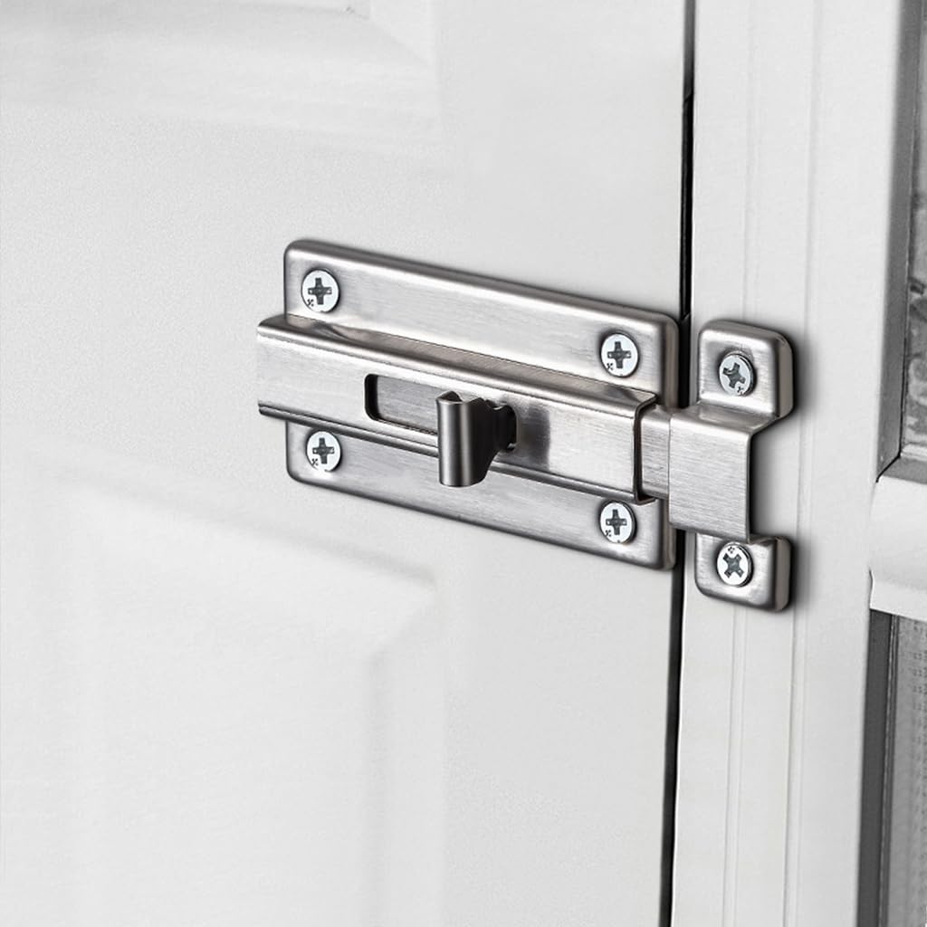HASTHIP Stainless Steel Door Lock Sliding Latch with Screws Heavy Duty Security Slide Lock for Door, Window, Cabin, Chicken Coop, Barn (2 Pcs, Silver)