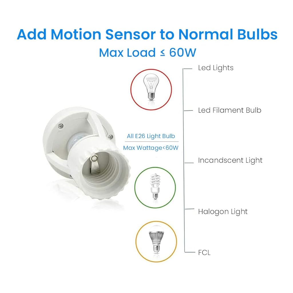 Serplex Auto On/Off Motion Sensor Bulb Sockets Energy Efficient Motion Sensor Light Socket