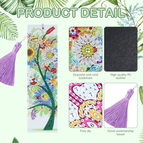 OFIFO® DIY Bookmarks, 5D Diamond Art Bookmark Kits for DIY Craft Diamond Art Bookmarks with Tassel for DIY Making Beginners Adults Arts Craft Supplies, 8.3x2.4 Inch