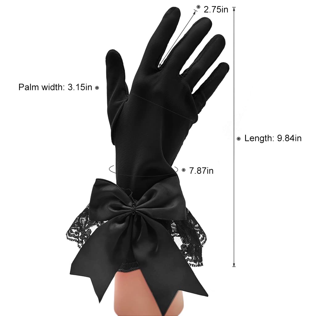 PALAY 1 Pair Lace Gloves for Women Girls Black Gloves,Butterfly Bow Design Elegant Bridal Short Mittens for Wedding Party Festival Photography