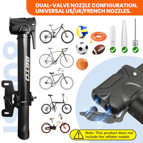HASTHIP Bicycle Pump with Mounting Bracket Portable 9.84 Inches Small Bike Pump with 3 Air Valve Nozzlesor Presta & Schrader Valve 80PSI Manual Bike Pump Outdoor Emergency Bike Tyre Air Pump